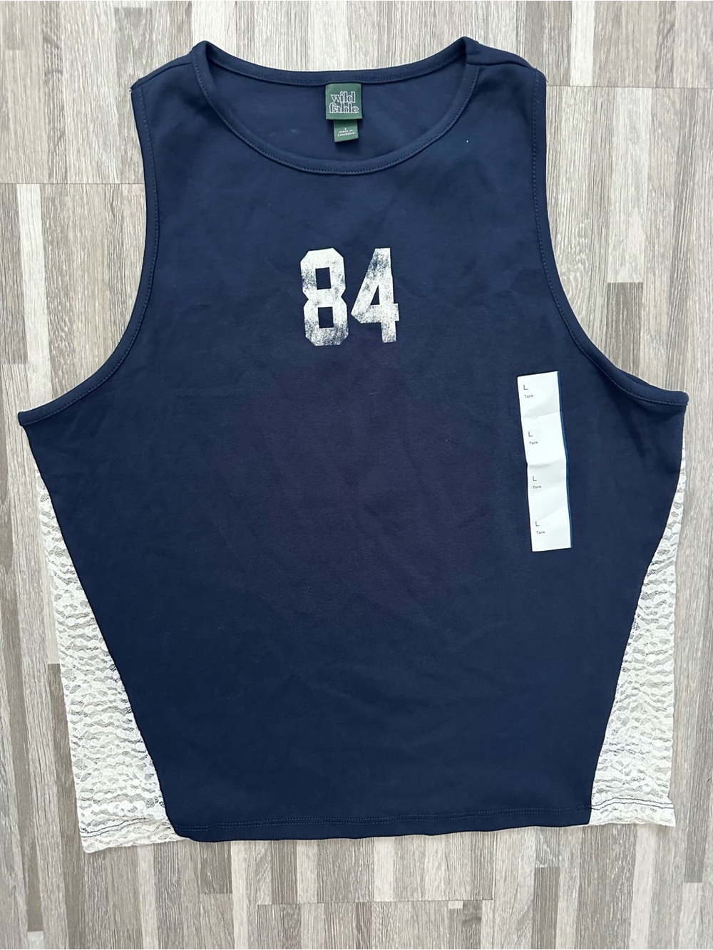Wild Fable Navy Lace-Trim Tank Top with '84' Graphic size L